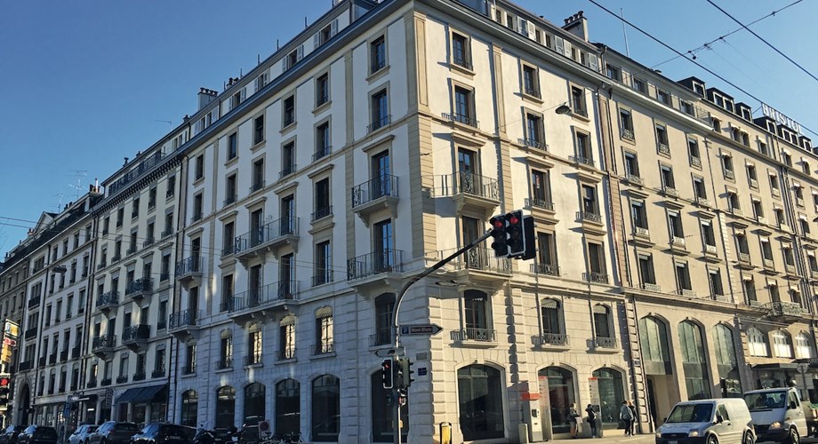 La façade de l'immeuble Rue du Mont-Blanc 14 à Genève