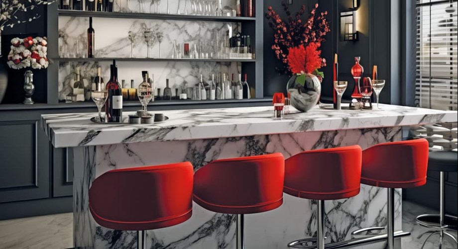 Pour un coin bar design, il est de bon ton d’opter pour des tabourets en velours coloré.